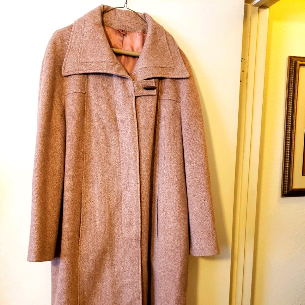 Vintage Satin Lined Tan Wool Coat